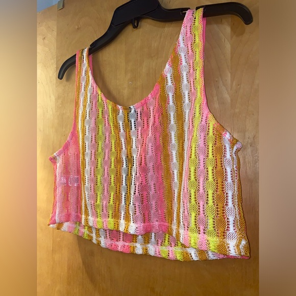 WILD FABLE Pink/Yellow Gradient Crochet Knit Cropped Tank Top - Picture 3 of 8